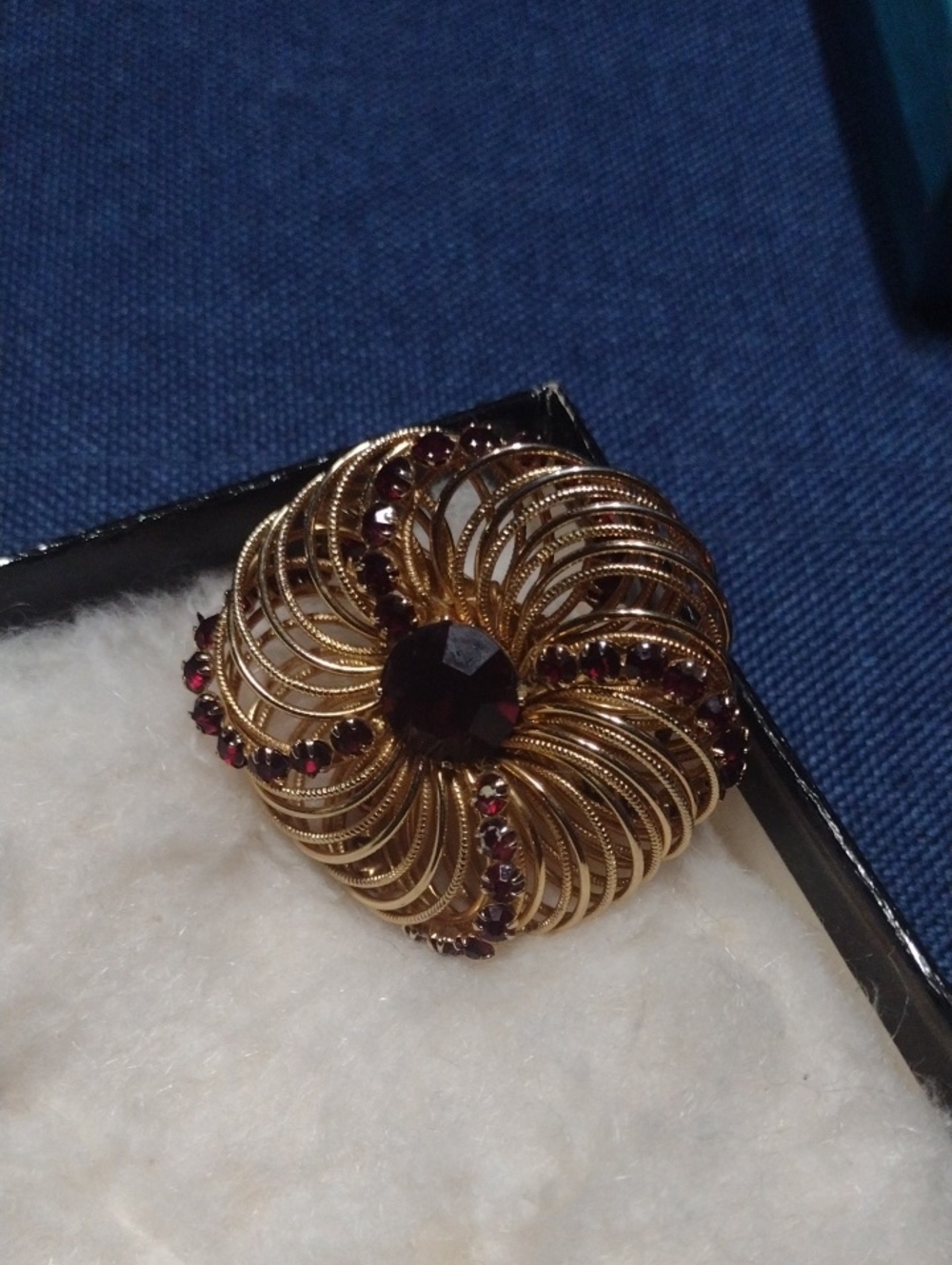 Vintage Gold-Tone Garnet Floral Statement Brooch - Women's Jewelry
